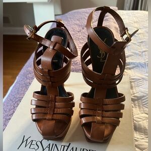 Saint Laurent Tan Strappy Heels